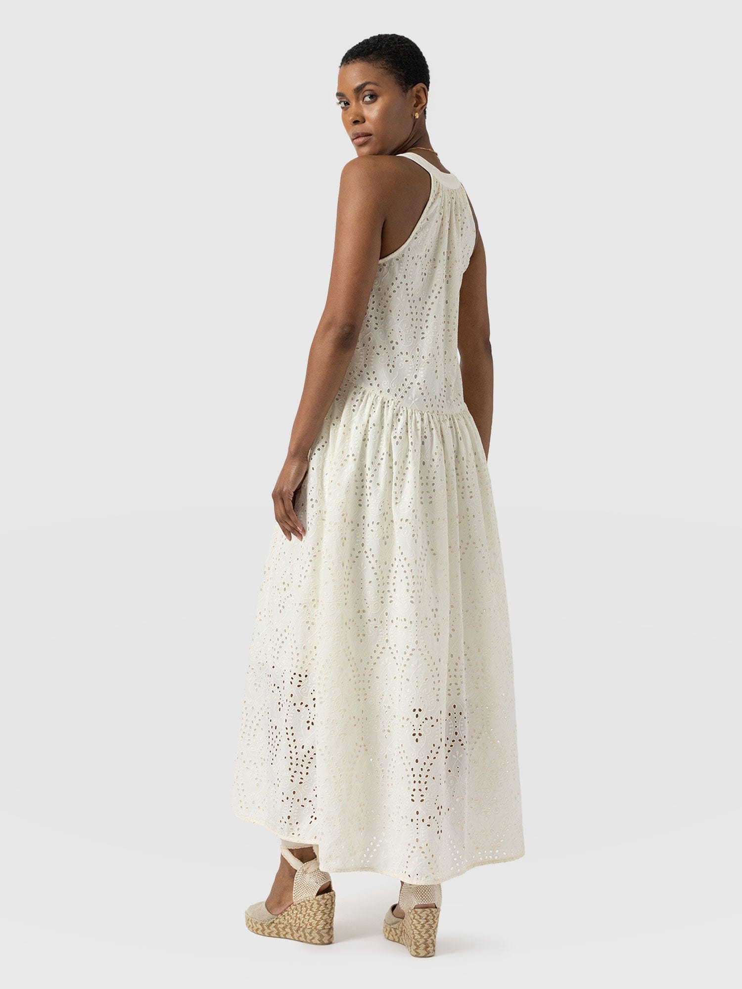 Zoey Halter Neck Dress - White Broderie - Women's Dresses | Saint + Sofia® USA